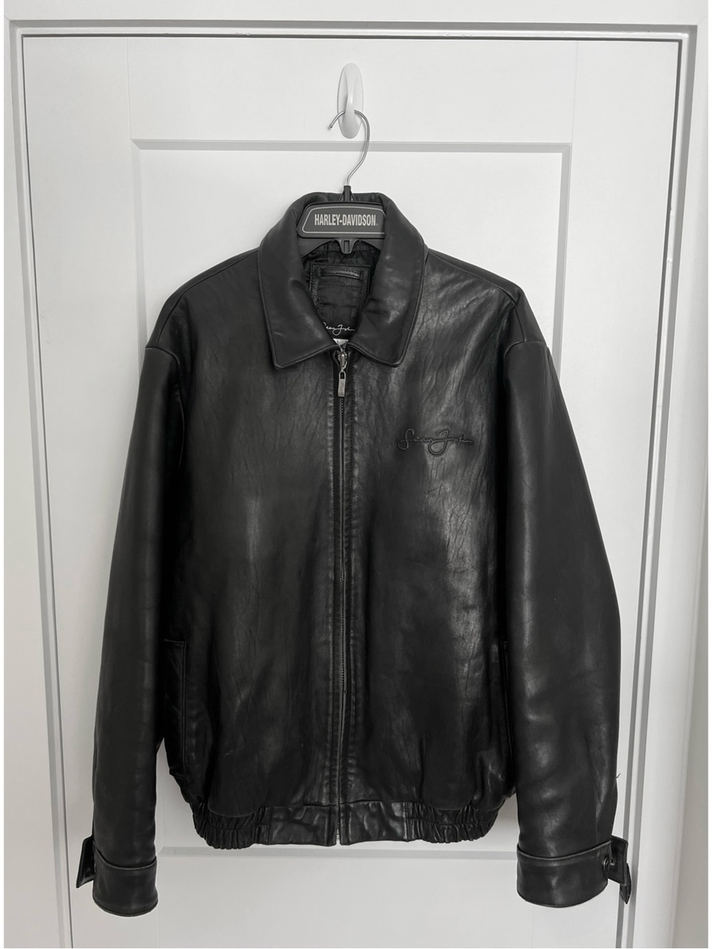 SeanJohn Vintage 1990s Full Grain Leather Zip Down Bomber Jacket